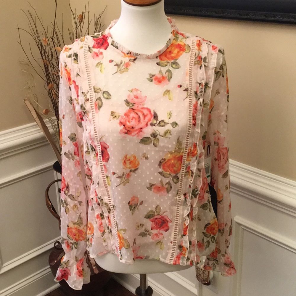 Kensie Jeans Floral Long Sleeve Top Sz L